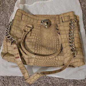 NWOT 🐊 Beige Patent Leather Crocodile Dual Pouch Shoulder Bag Conversion Chain